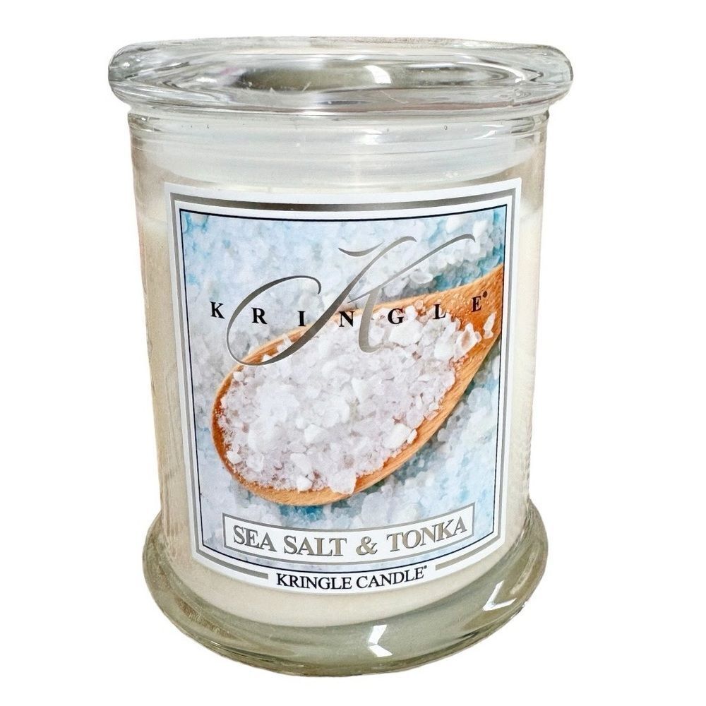Kringle Candle Sea Salt & Tonka Soy Wax 2 Wick Medium Size 14.5 Oz Candle.